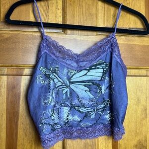 Women's Size Large Romwe Cropped Cami Purple Print with Lace